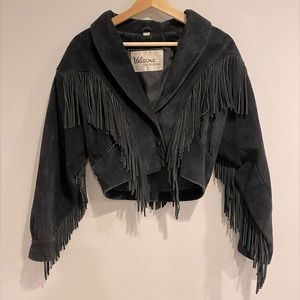 Vintage Wilsons Suede Leather Jacket with Fringe Black Suede Jacket with Tassels